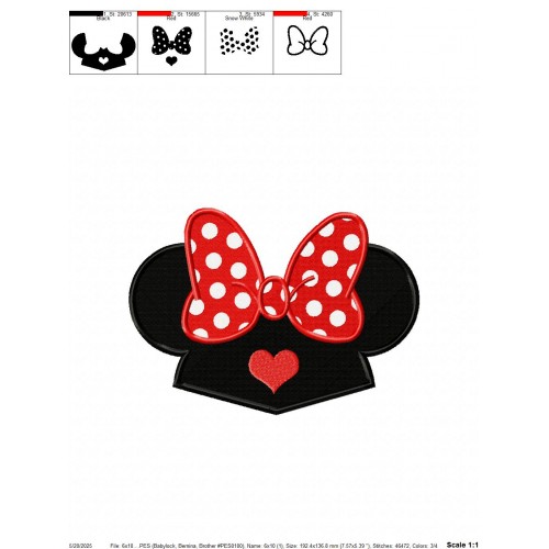 Minnie Ears Heart Embroidery Design Embr