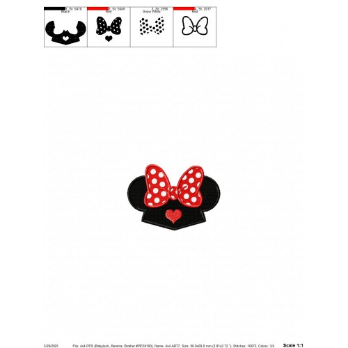 Minnie Ears Heart Embroidery Design Embr