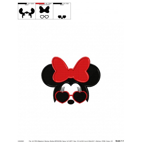 Minnie Ears SunGlasses Embroidery Design Embr