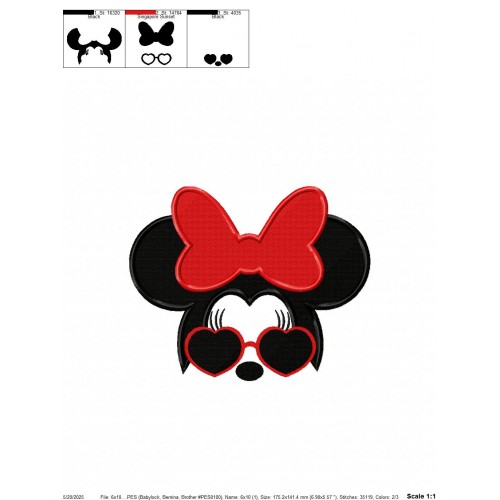 Minnie Ears SunGlasses Embroidery Design Embr