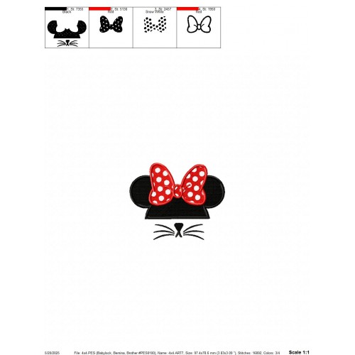 Minnie Ears Whiskers Embroidery Design Embr