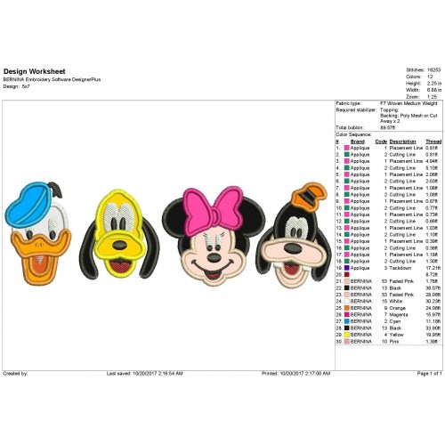Minnie Goofy Pluto and Donald Applique Design