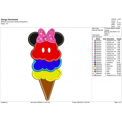 Minnie Ice Cream Applique Design