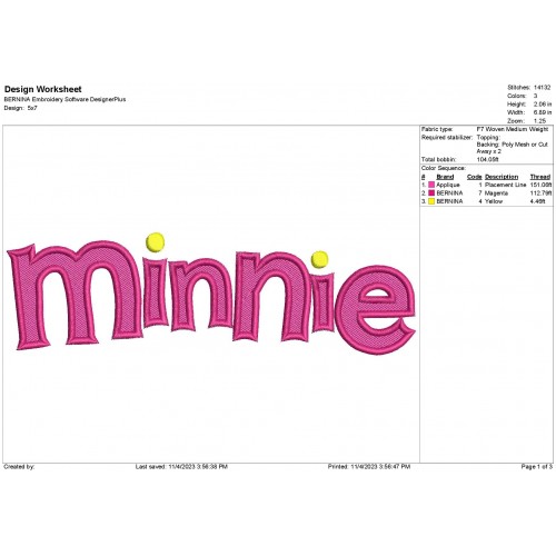 Minnie Mosue Name Embroidery Design