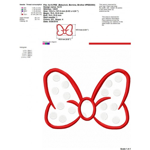 Minnie Mouse Bow Applique Embroidery Machine Design