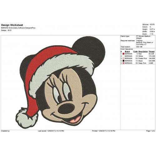 Minnie Mouse Christmas Embroidery Design