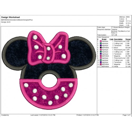 Minnie Mouse Donuts Applique Design