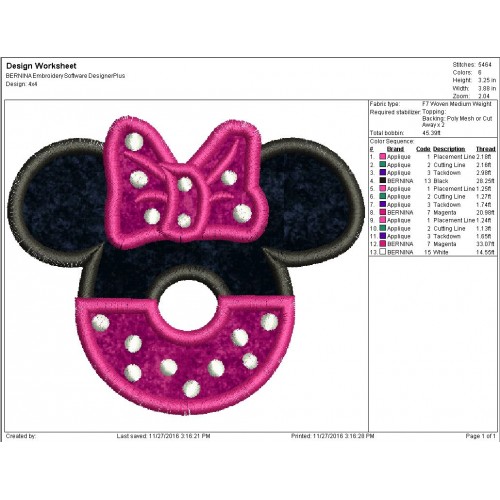 Minnie Mouse Donuts Applique Design