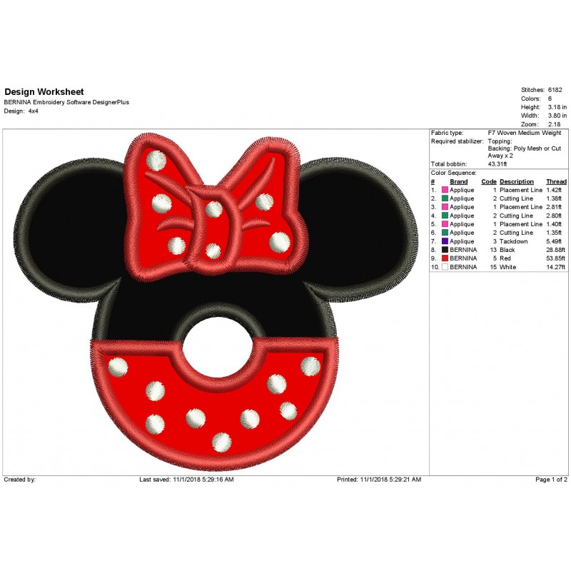 Minnie Mouse Donuts Ears Applique Design