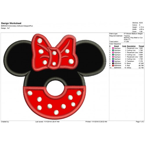 Minnie Mouse Donuts Ears Applique Design