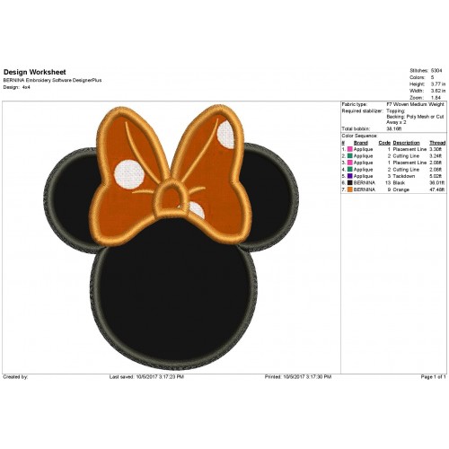 Minnie Mouse Ears Applique Design