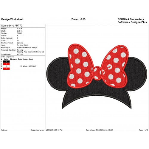 Minnie Mouse Ears Embroidery Design Embr
