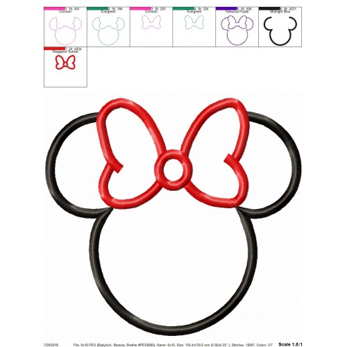 Minnie Mouse Ears Machine Applique Design