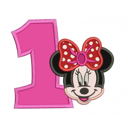 Minnie Mouse Face with a Number 1 Applique Design