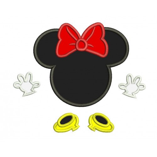 Minnie Mouse Head Bow Hands and Shoes Applique Design