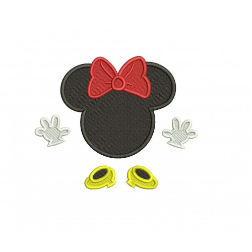 Minnie Mouse Head Bow Hands and Shoes Fill Stitch Embroidery Design