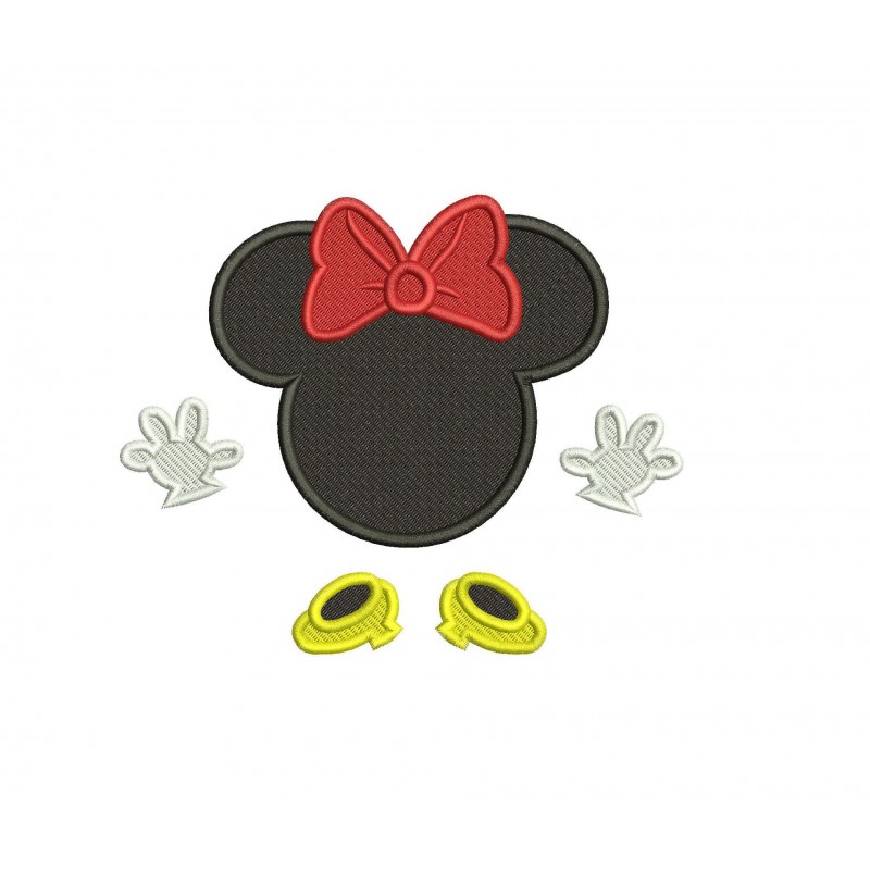 Minnie Mouse Head Bow Hands and Shoes Fill Stitch Embroidery Design