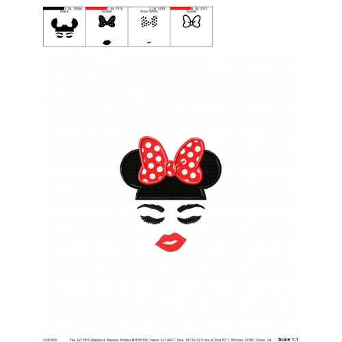 Minnie Mouse Head Embroidery Design Embr