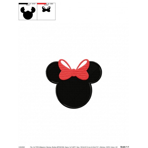 Minnie Mouse Head with the Bow Embroidery Design Embr