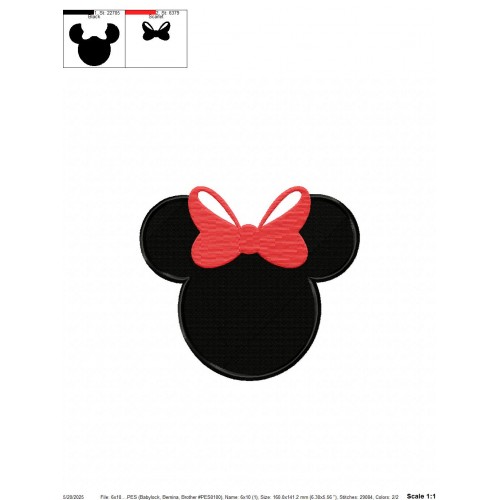Minnie Mouse Head with the Bow Embroidery Design Embr
