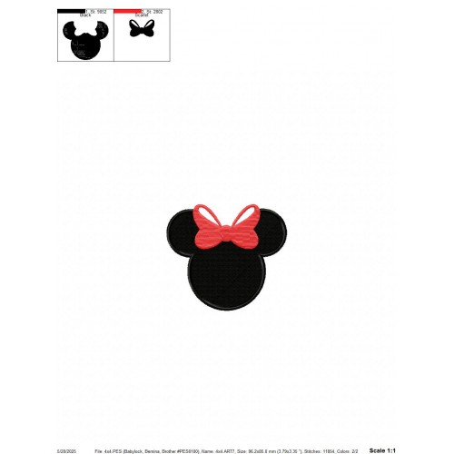 Minnie Mouse Head with the Bow Embroidery Design Embr