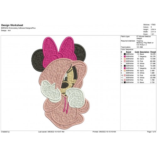 Minnie Mouse Hoodies Embroidery Design