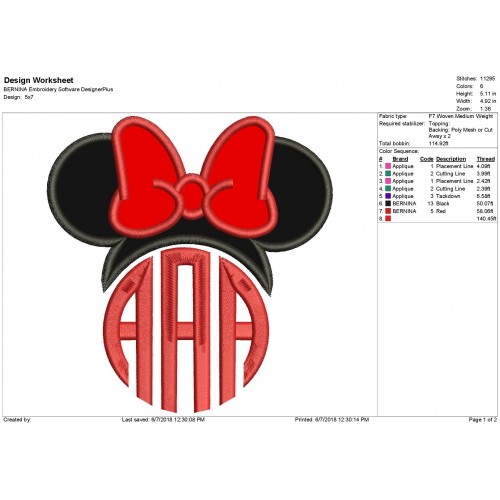 Minnie Mouse Monogram Applique Design