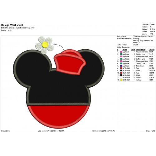 Minnie Mouse Retro Head Applique Design