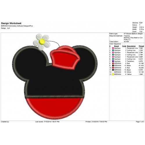 Minnie Mouse Retro Head Applique Design