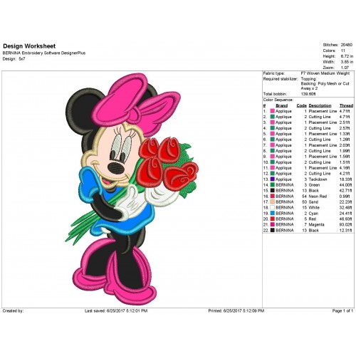 Minnie Mouse Roses Valentine Day Applique Design