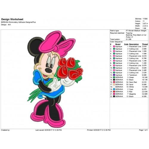 Minnie Mouse Roses Valentine Day Applique Design