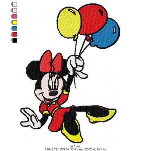 Minnie Mouse with Balloons Embroidery Design