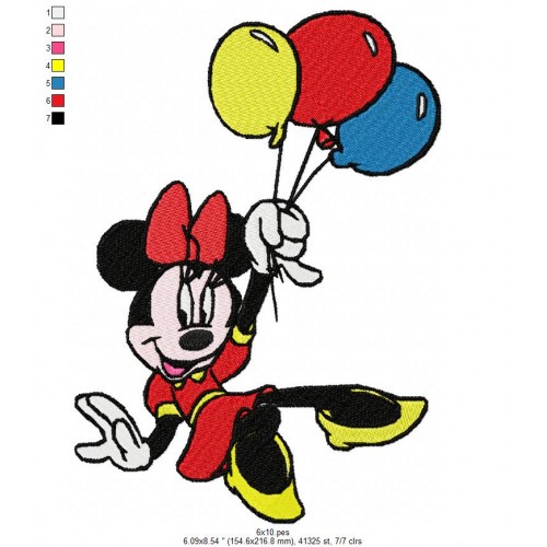 Minnie Mouse with Balloons Embroidery Design