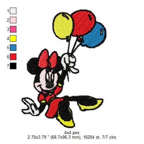 Minnie Mouse with Balloons Embroidery Design