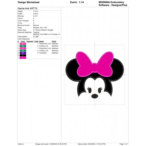 Minnie Mouse with Bow Applique Design Embr