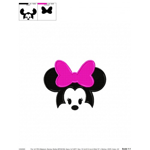 Minnie Mouse with Bow Embroidery Design Embr