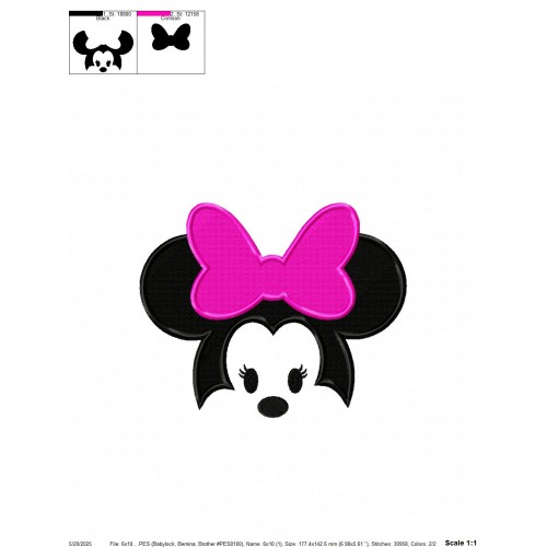 Minnie Mouse with Bow Embroidery Design Embr