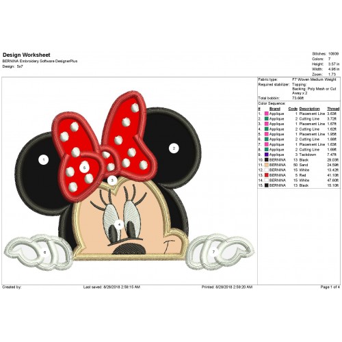 Minnie Peeker Applique Design