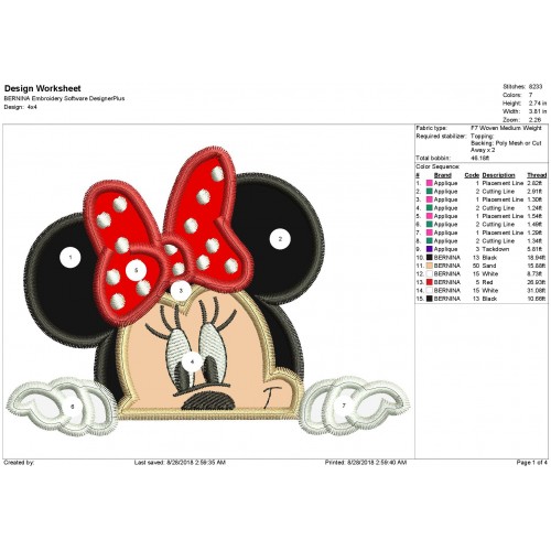 Minnie Peeker Applique Design