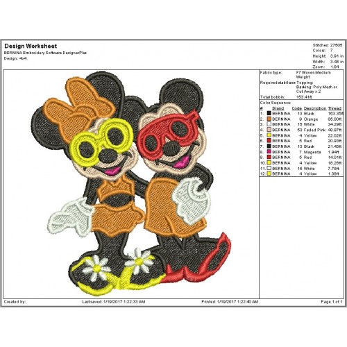 Minnie and Mickey Cruise Filled Embroidery Design