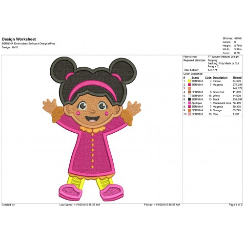 Miss Elaina Daniel Tiger Neighborhood Filled Embroidery Design