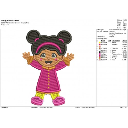 Miss Elaina Daniel Tiger Neighborhood Filled Embroidery Design