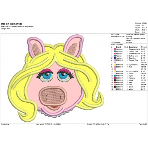 Miss Piggy Applique Design