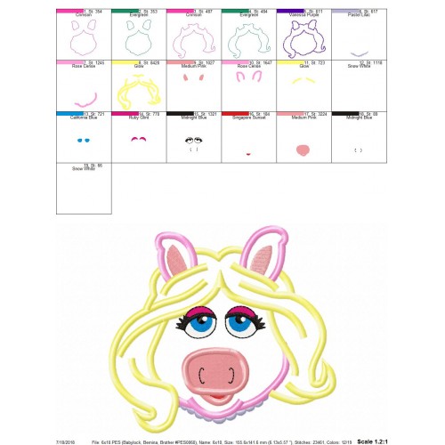 Miss Piggy Applique Design