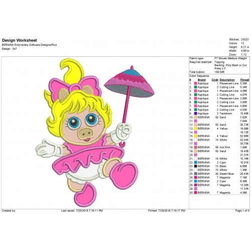 Miss Piggy Muppet Babies Applique Design