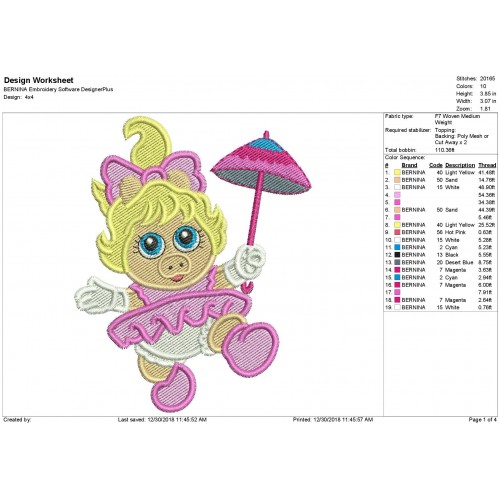 Miss Piggy Muppet Babies Filled Embroidery Design