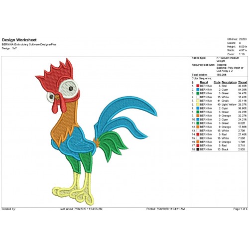 Moana Heihei Rooster Full Embroidery Design