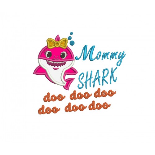 Mommy Baby Shark Applique Bow Mommy Shark Applique Design