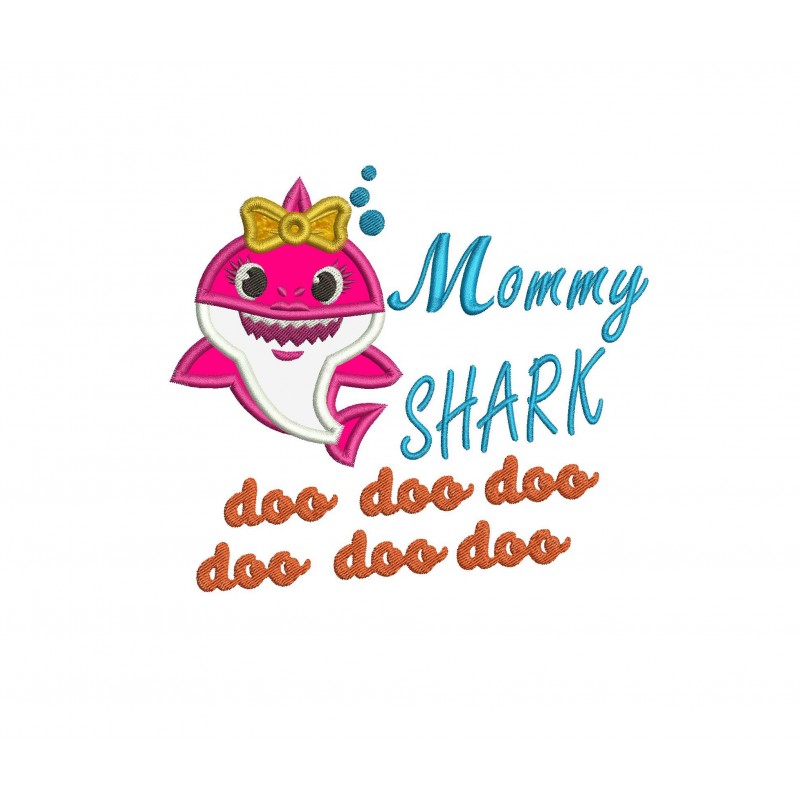 Mommy Baby Shark Applique Bow Mommy Shark Applique Design