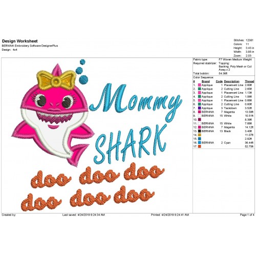 Mommy Baby Shark Applique Bow Mommy Shark Applique Design